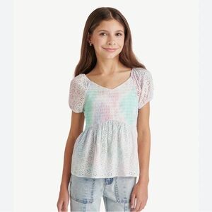 Justice Pastel Tie-Dye Baby Doll Smocked Top. 
Girls L (12/14)